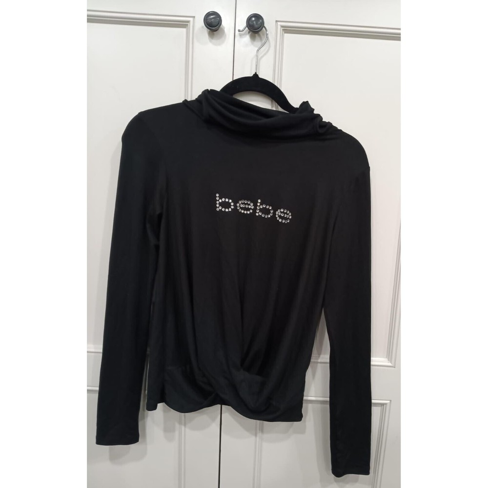 Bebe Logo Swarovski Cristal Mouth Cover MOCK NECK Size M
